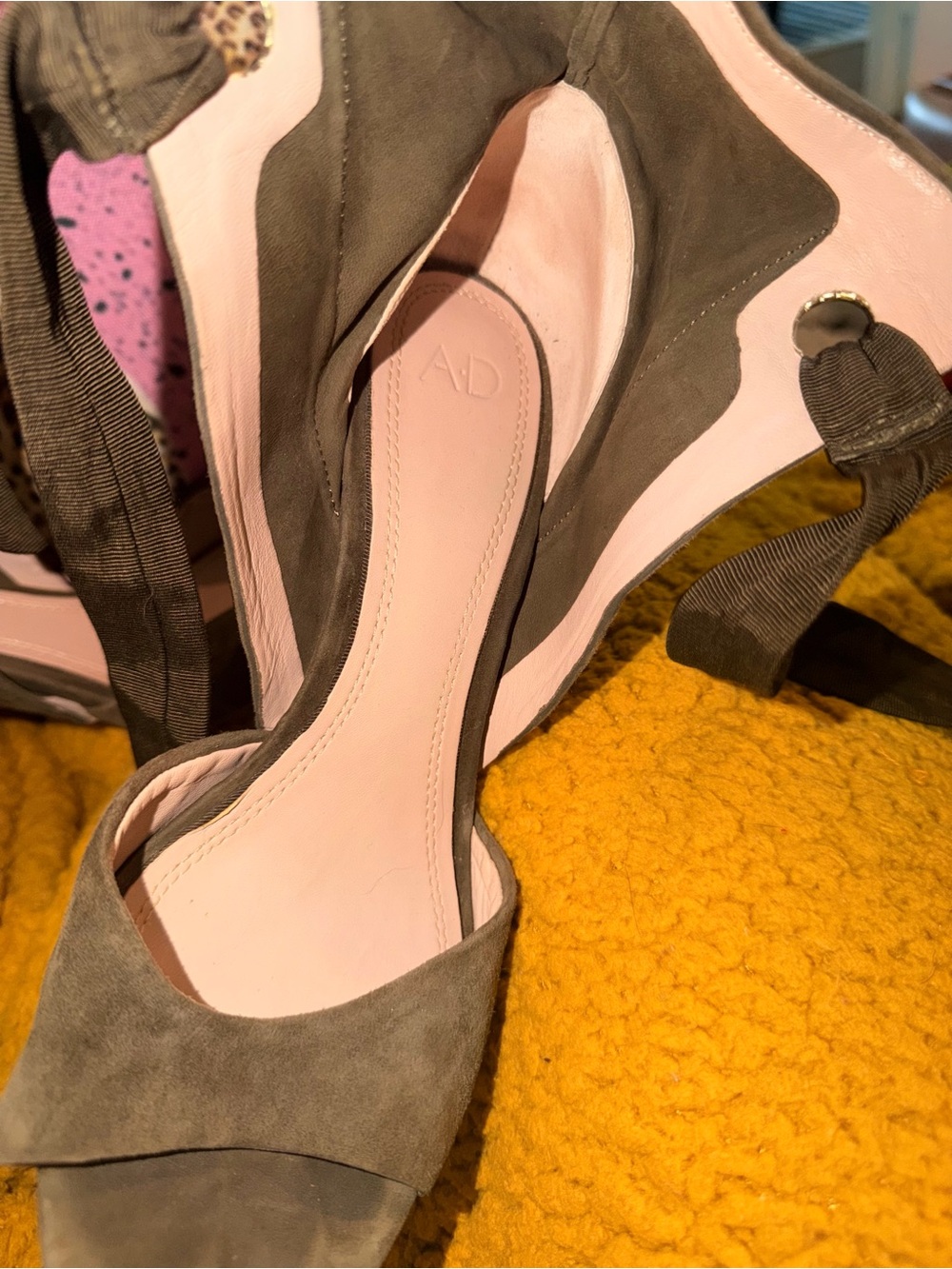 Olive Suede Peep-Toe Block Heel with Ankle Tie - Picture 6 of 6